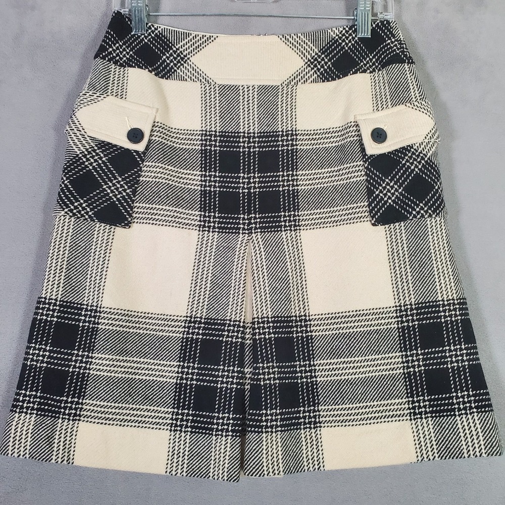 Talbots‎ Skirt Womens 4P Black Ivory Plaid Wool Blend Pleated Preppy Academia